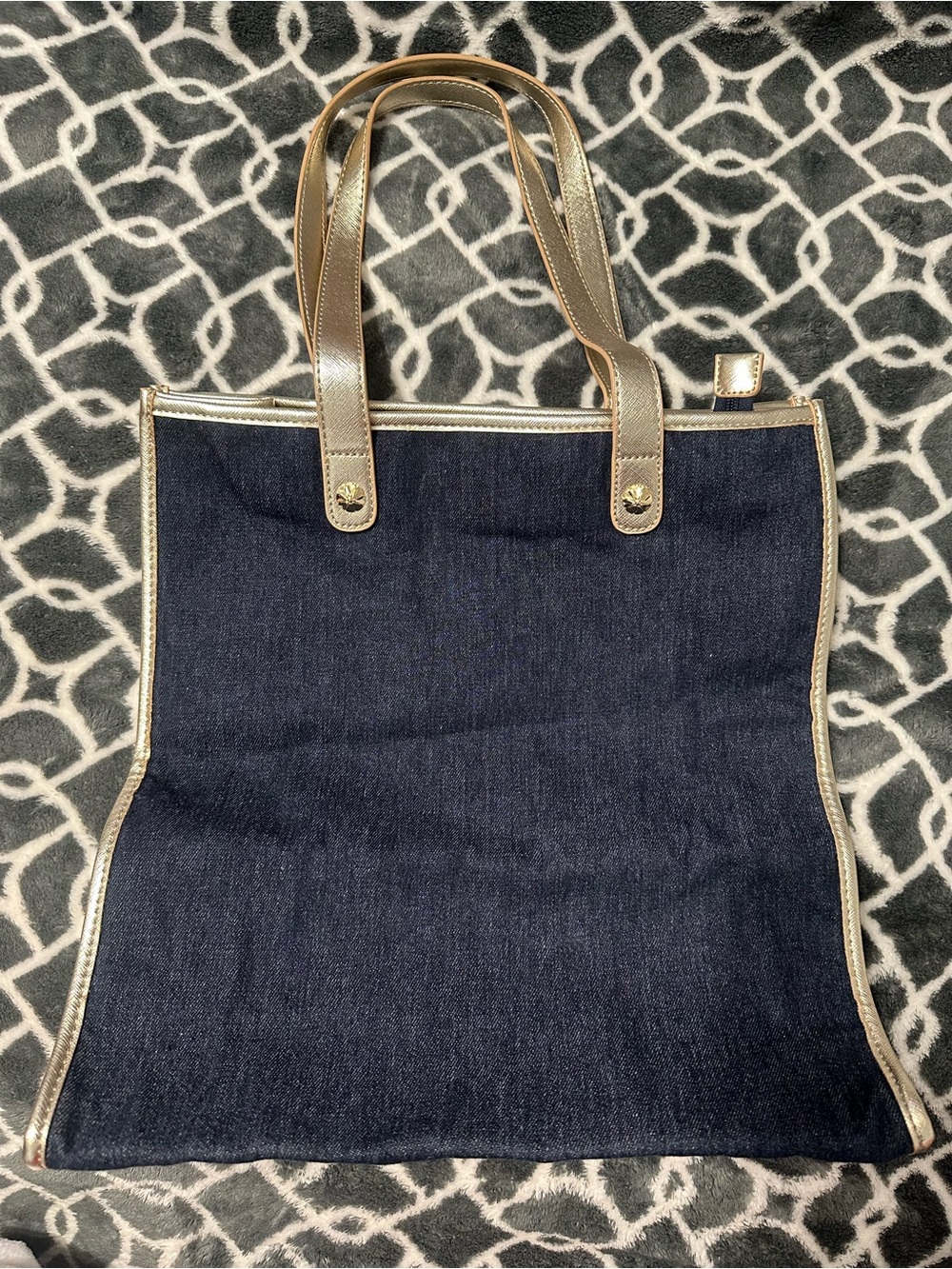 Avon Navy Denim Tote with Gold Trim